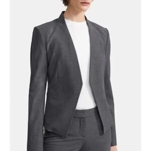 Theory Lanai Charcoal Stretch Wool Blazer Open Front Career Jacket Size 4